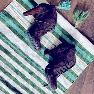White mountain brown suede ankle boots .